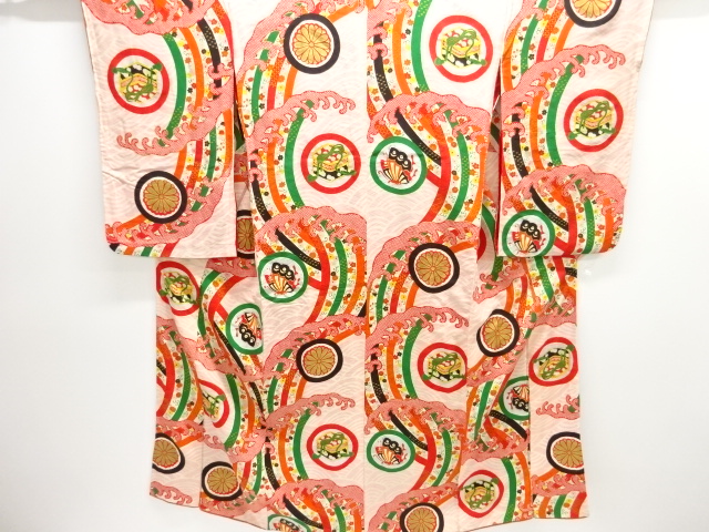 JAPANESE KIMONO / ANTIQUE MON KINSHA BUTTERFLY / CHRYSANTHEMUM PATTERN